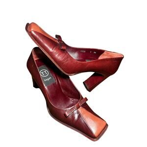 Vintage TT Bagatt Italian Leather Heels Wine Burgundy Size EU 36 Leather Soles